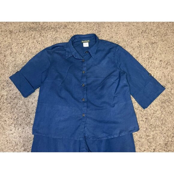 HARVE BENARD Linen Navy Top & Pant Set Resort Wear Minimalist Travel Beach XL - Picture 7 of 15